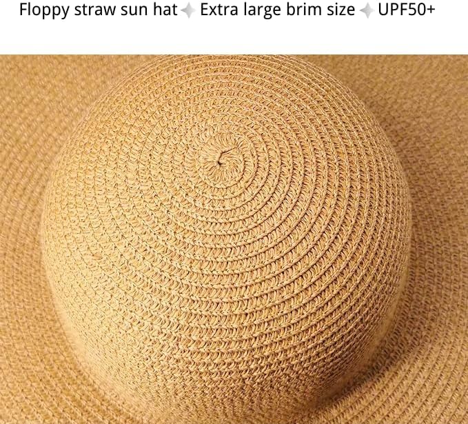 Tinkeep Oversized Beach Straw Hats for Women Extra Large Wide Brim Beach Hat Foldable Roll up Floppy Sun Hat - Image 4